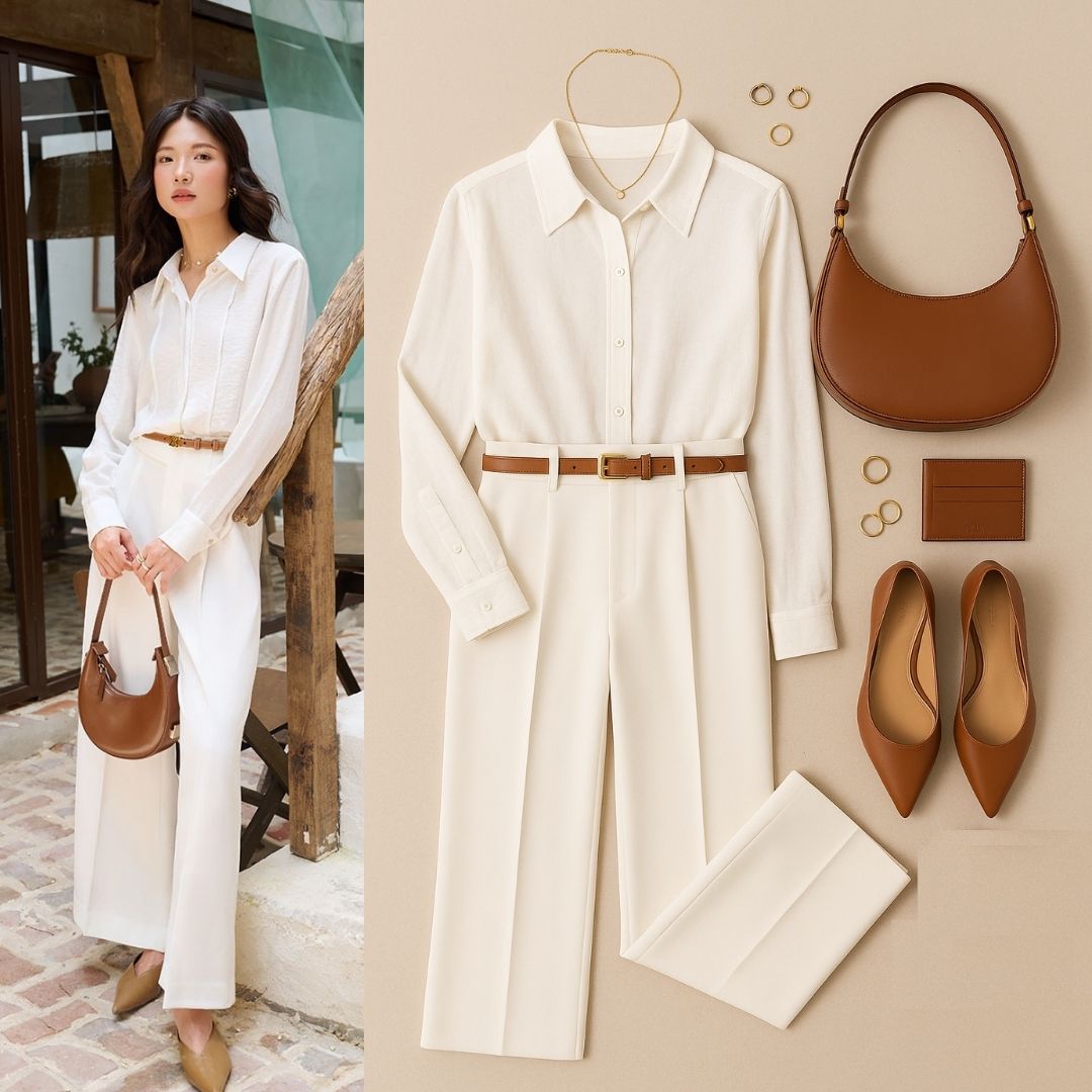 Quần suông cạp liền quai nhê đính 2 cúc quần suông cạp liền