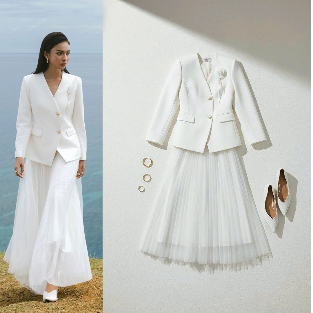 Áo vest dáng ôm nẹp cong ngực cài hoa rum áo vest dáng ôm