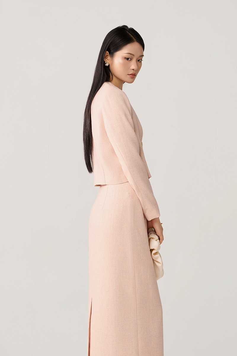 Áo khoác tweed croptop cổ V nẹp 1 cúc Áo khoác tweed croptop cổ V nẹp 1 cúc