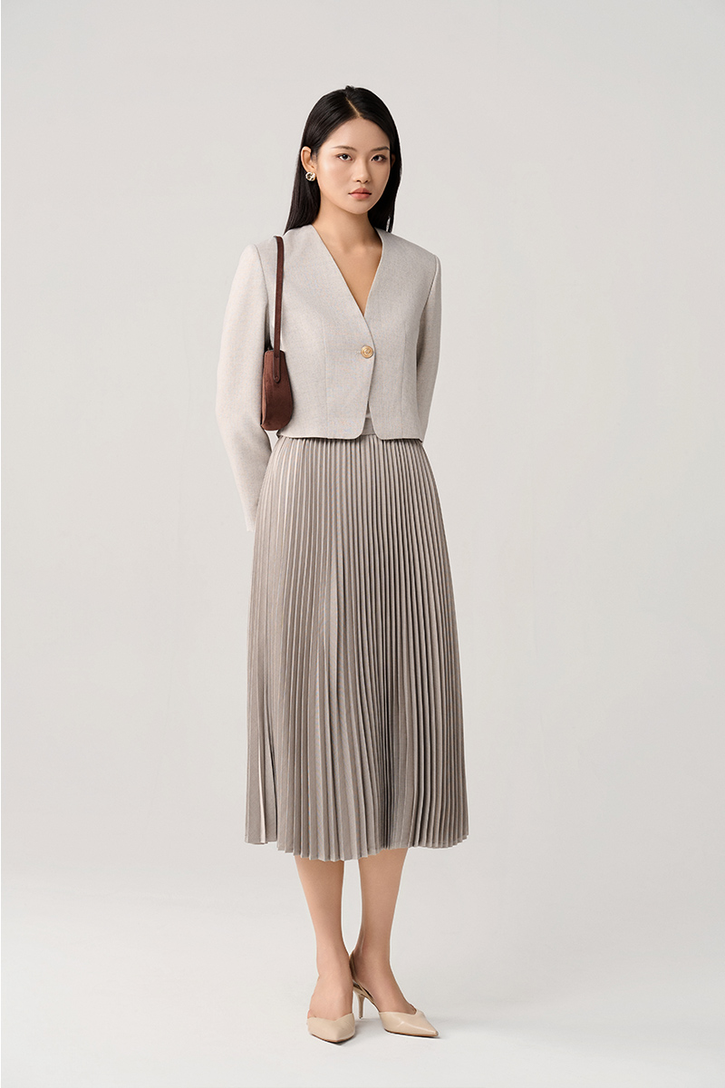 Áo khoác tweed croptop cổ V nẹp 1 cúc Áo khoác tweed croptop cổ V nẹp 1 cúc