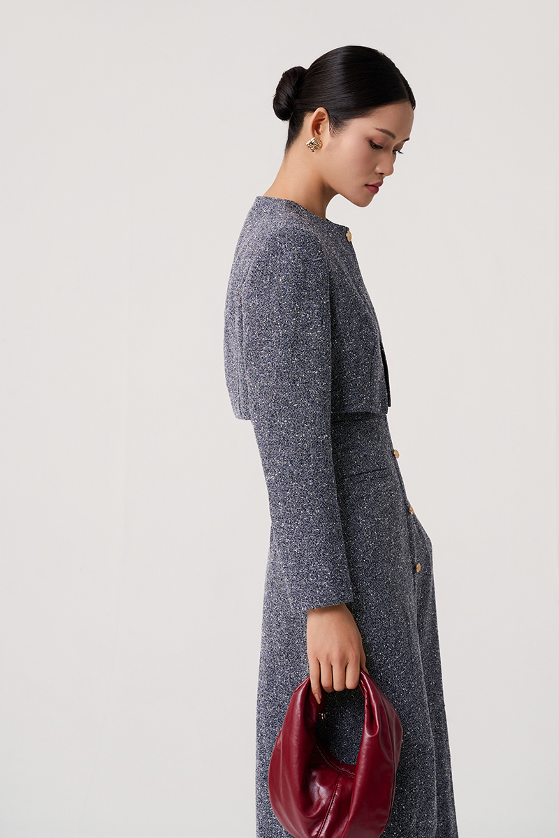 Áo khoác tweed lửng cổ cài cúc Áo khoác tweed lửng cổ cài cúc