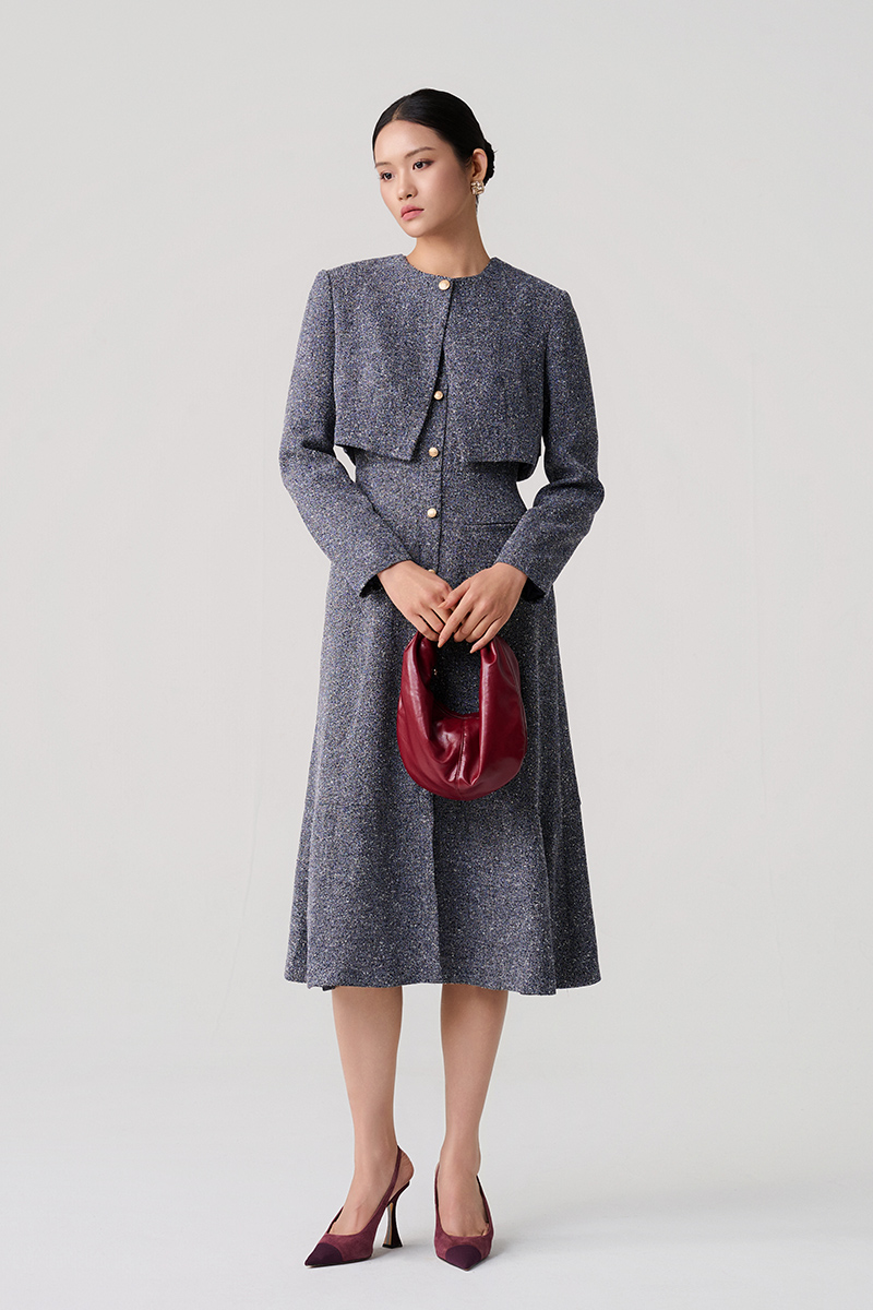 Áo khoác tweed lửng cổ cài cúc Áo khoác tweed lửng cổ cài cúc