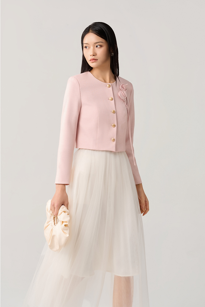 Áo vest cổ tròn 1 hàng cúc đính hoa ngực Áo vest cổ tròn 1 hàng cúc đính hoa ngực