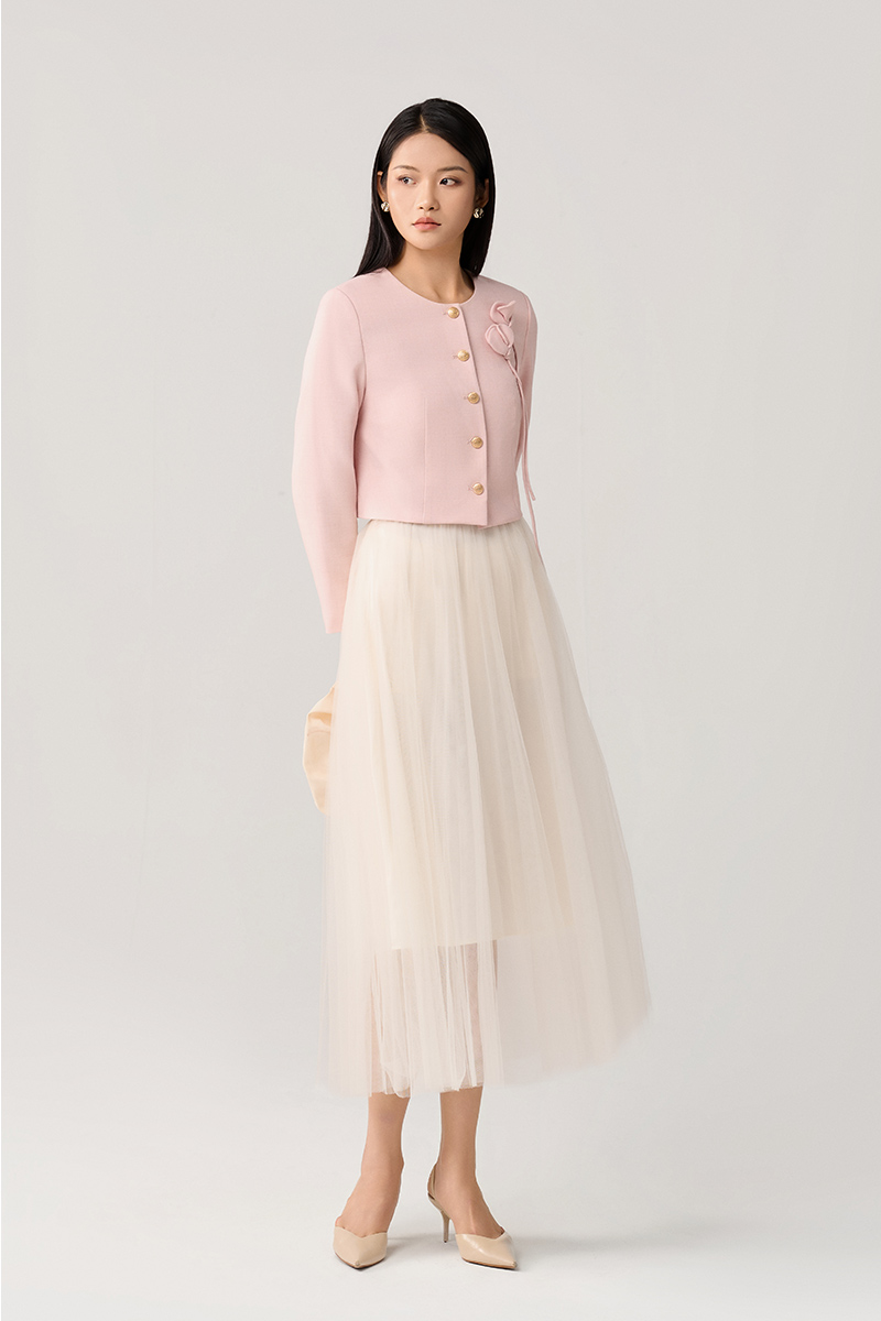 Áo vest cổ tròn 1 hàng cúc đính hoa ngực Áo vest cổ tròn 1 hàng cúc đính hoa ngực