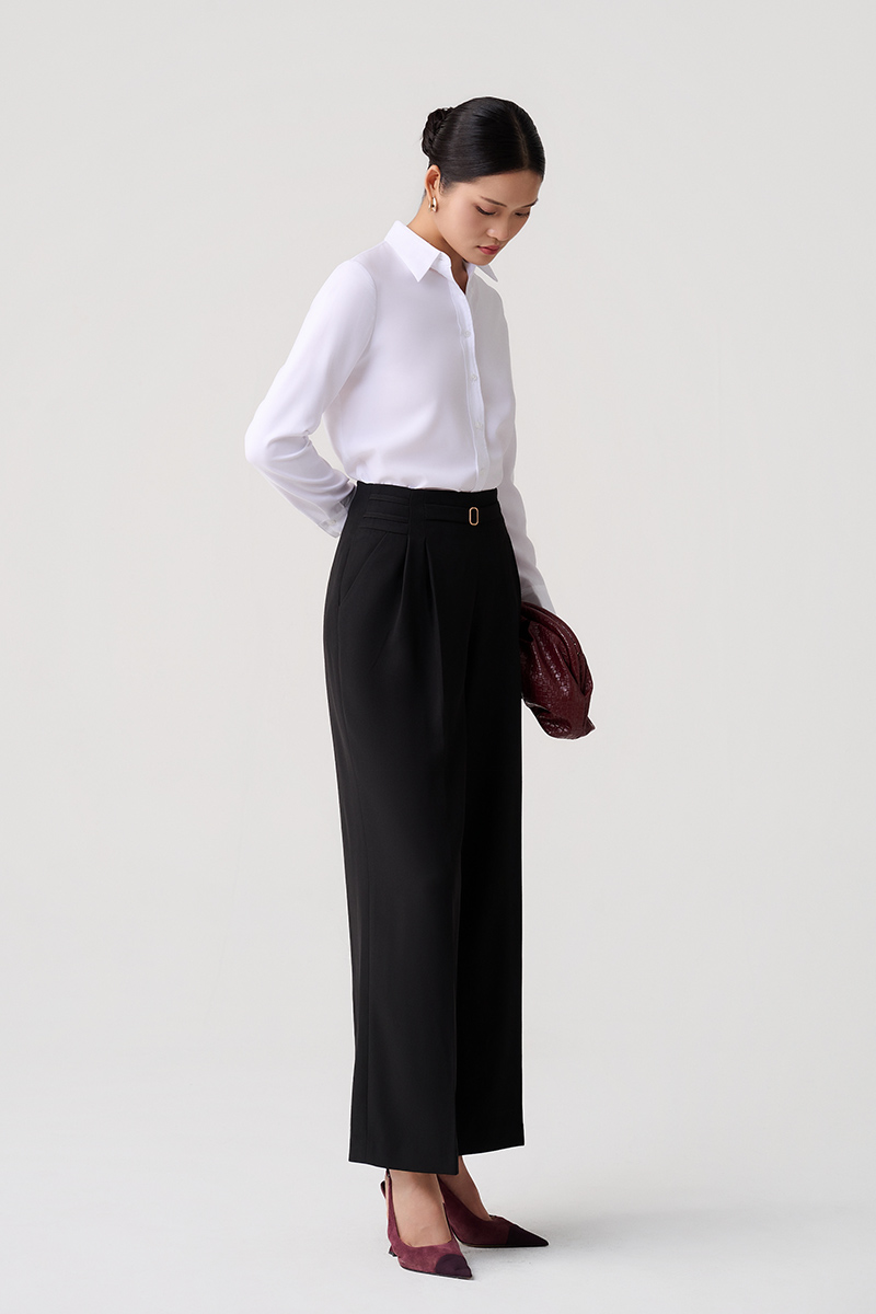 Quần suông cạp cao can sườn túi chéo Quần suông cạp cao can sườn túi chéo