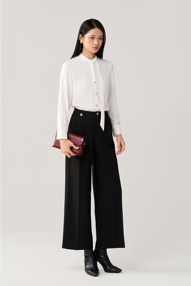 Sơ mi DT nơ cổ luồn lệch tay bồng Sơ mi DT nơ cổ luồn lệch tay bồng