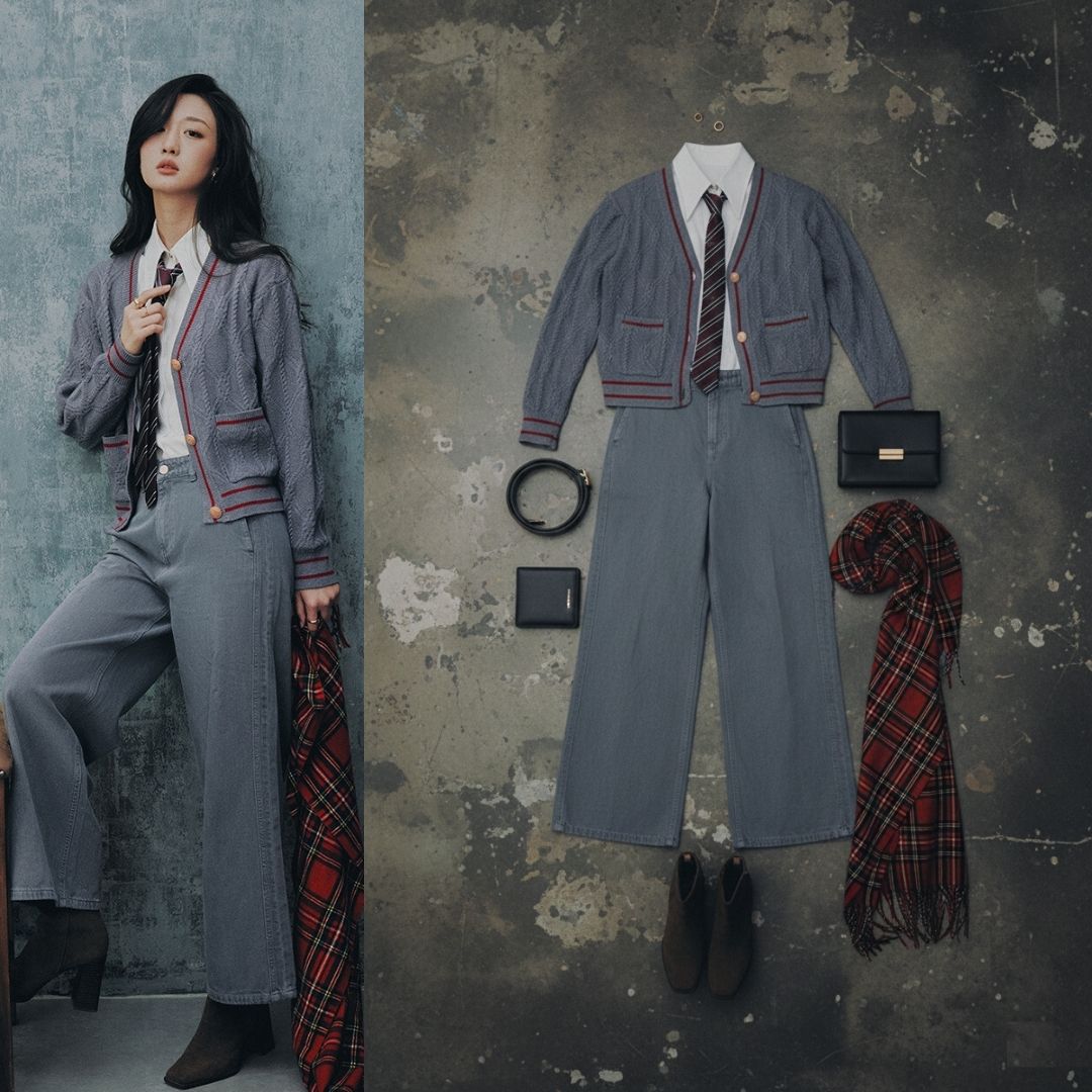 Áo khoác len túi ốp bo phối kẻ áo khoác len túi ốp