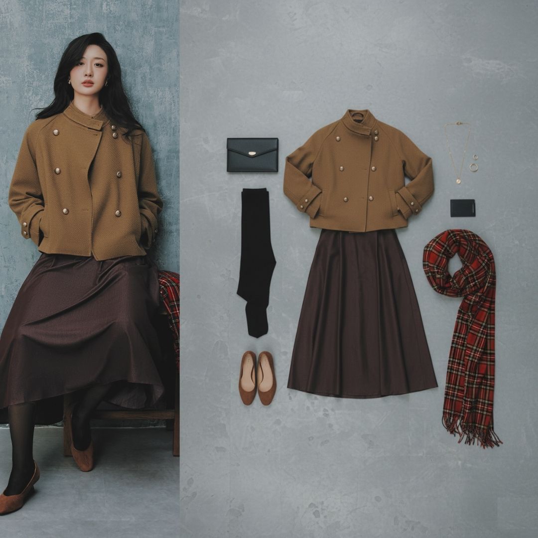 Áo khoác dạ dáng suông ngắn 2 hàng cúc áo khoác dạ dáng suông