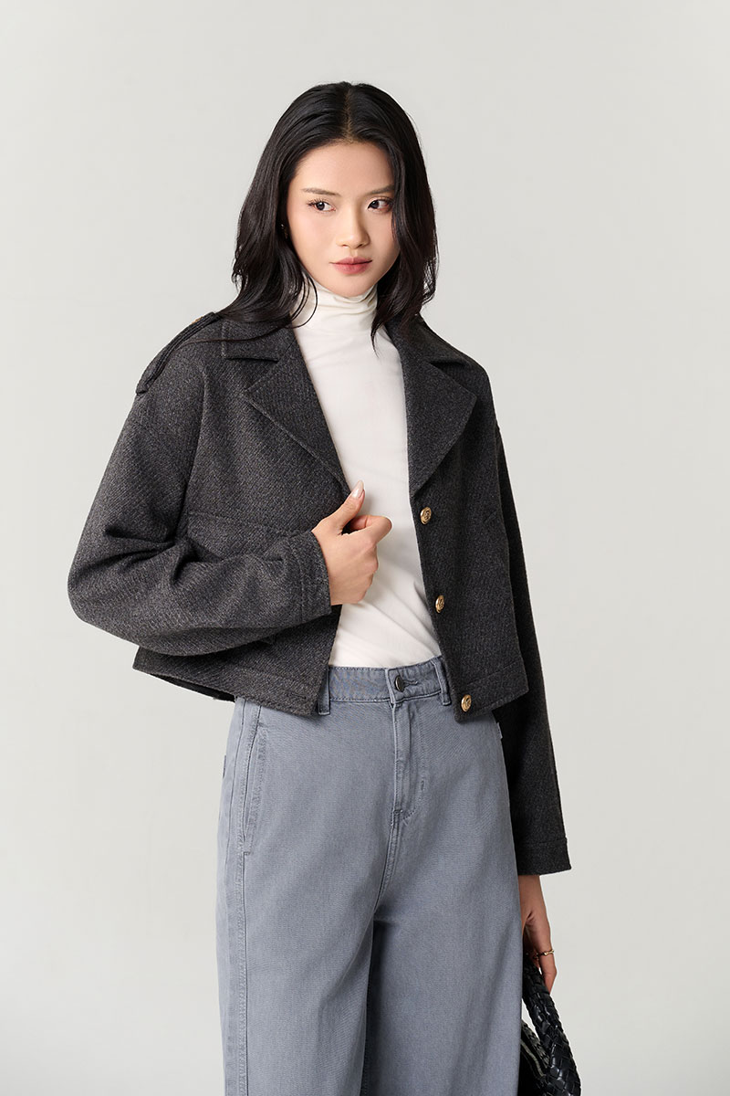 Áo khoác dạ croptop túi ốp 1 bên Áo khoác dạ croptop túi ốp 1 bên