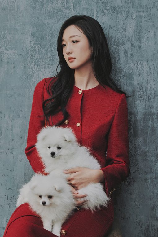 Áo khoác tweed croptop cổ tròn, nẹp chéo