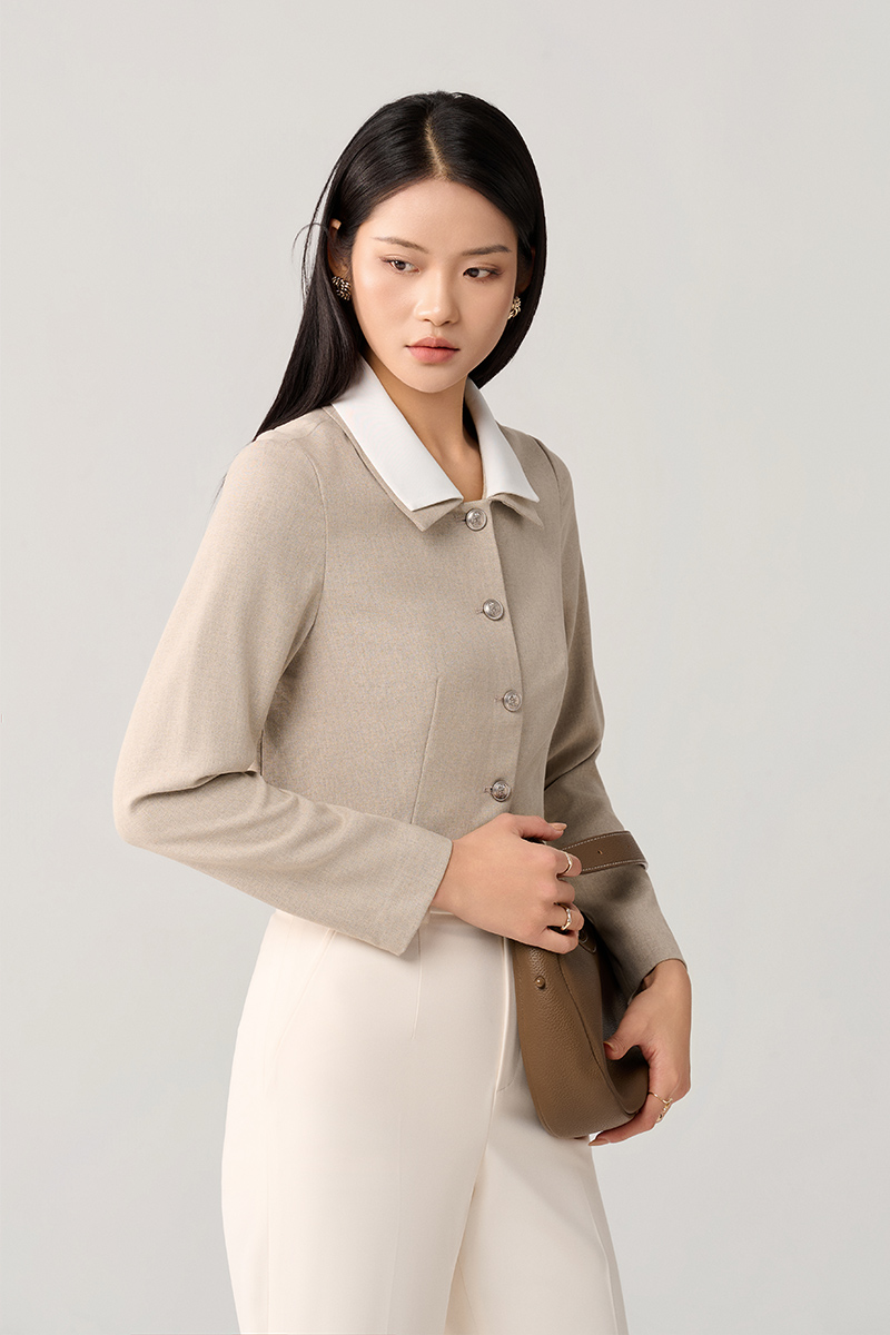 Áo kiểu DT croptop cổ đôi phối Áo kiểu DT croptop cổ đôi phối