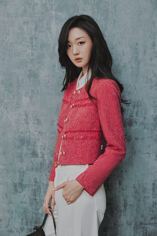Áo kiểu tweed DT can thân tua rua
