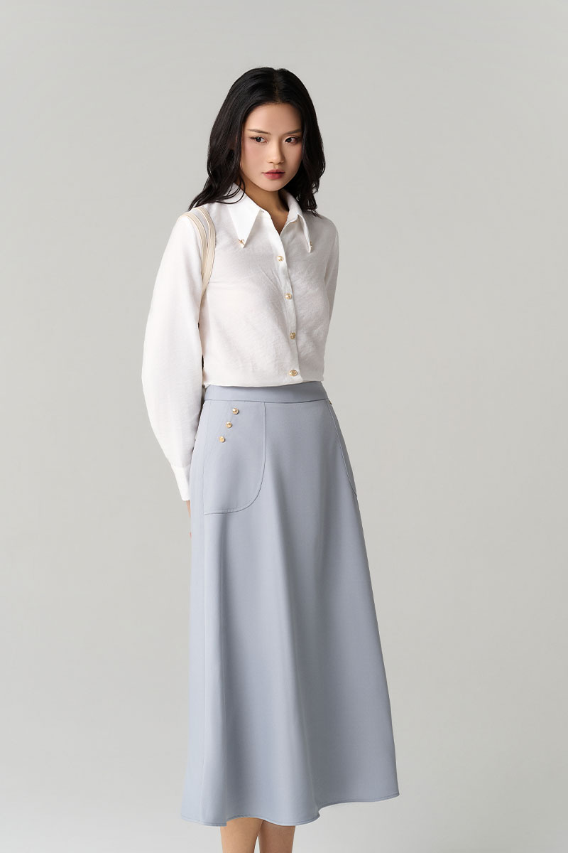 Chân váy xoè túi ốp chéo đính cúc TT Chân váy xoè túi ốp chéo đính cúc TT