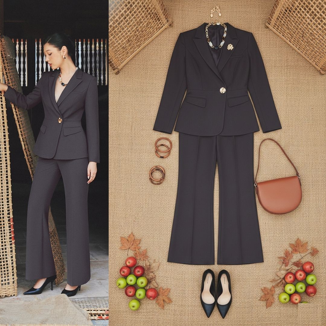 Quần loe cạp thường can giả túi quần loe