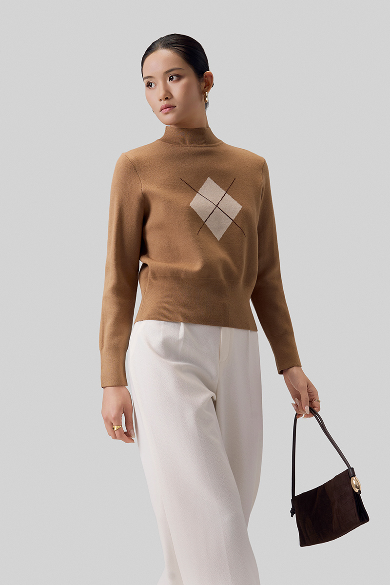 Áo Len DT cổ cao dệt phối hình thoi Áo Len DT cổ cao dệt phối hình thoi