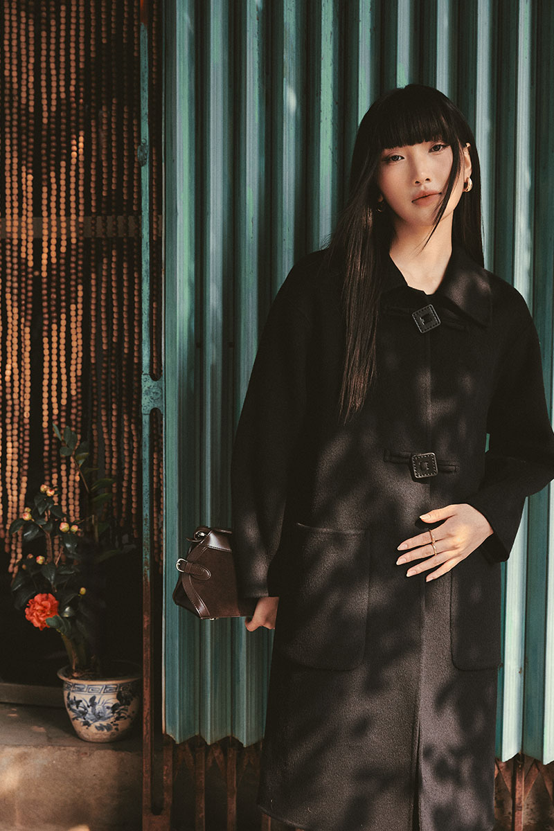 Áo dạ suông hai mặt khâu tay túi ốp Áo dạ suông hai mặt khâu tay túi ốp