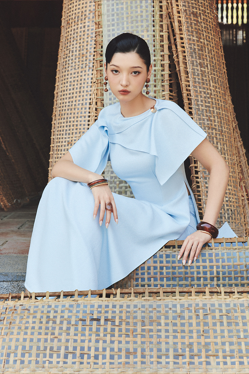 Áo dài xanh phối tay Áo dài xanh phối tay