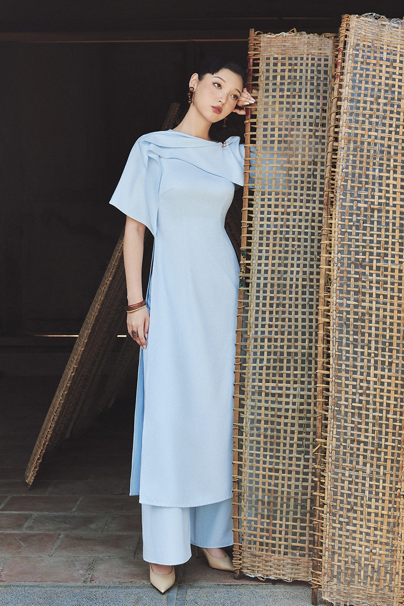 Áo dài xanh phối tay Áo dài xanh phối tay