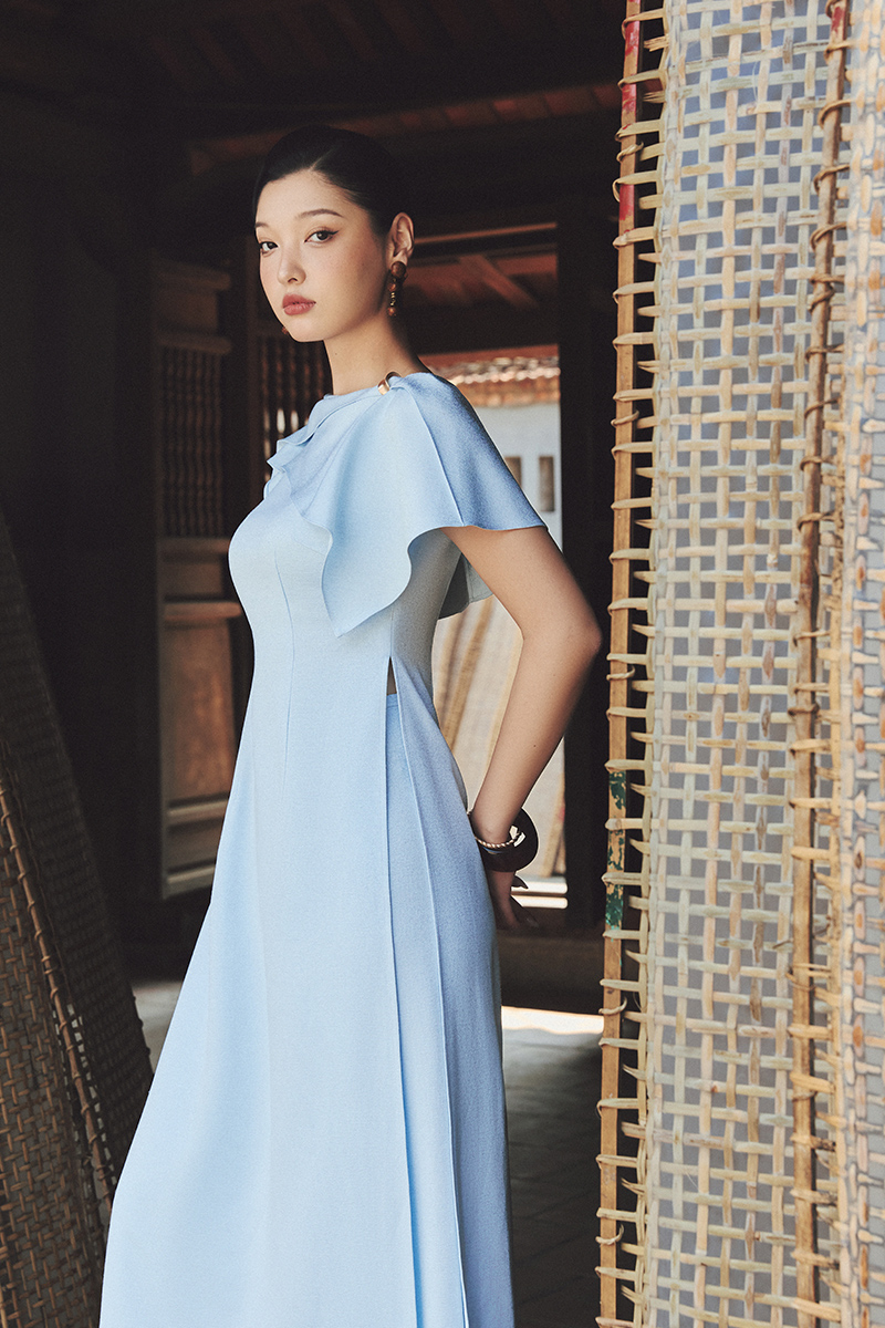 Áo dài xanh phối tay Áo dài xanh phối tay