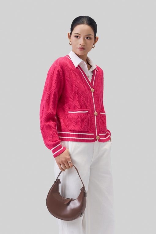 Áo khoác len túi ốp bo phối kẻ