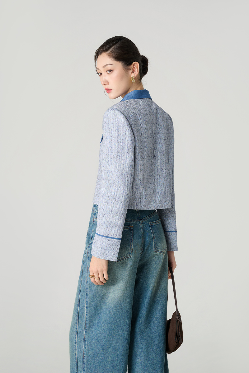 Áo khoác tweed cổ 2 ve phối denim Áo khoác tweed cổ 2 ve phối denim