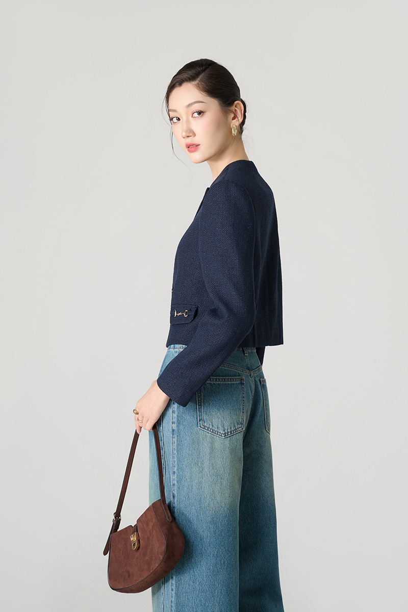 Áo khoác tweed croptop nắp túi kẹp D Áo khoác tweed croptop nắp túi kẹp D