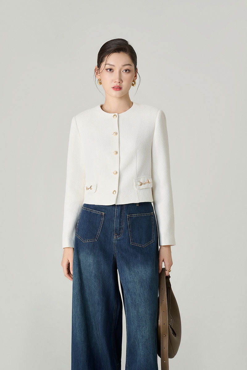 Áo khoác tweed croptop nắp túi kẹp D Áo khoác tweed croptop nắp túi kẹp D