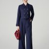 Áo kiểu DT croptop 2 hàng cúc Quần suông xếp ly đè cơi giả TT
