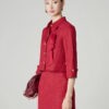 Chân váy tweed dáng A cạp đính cúc Áo kiểu LT croptop can ngực kẹp nơ