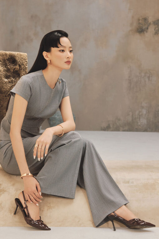 Áo kiểu CT peplum xẻ trước