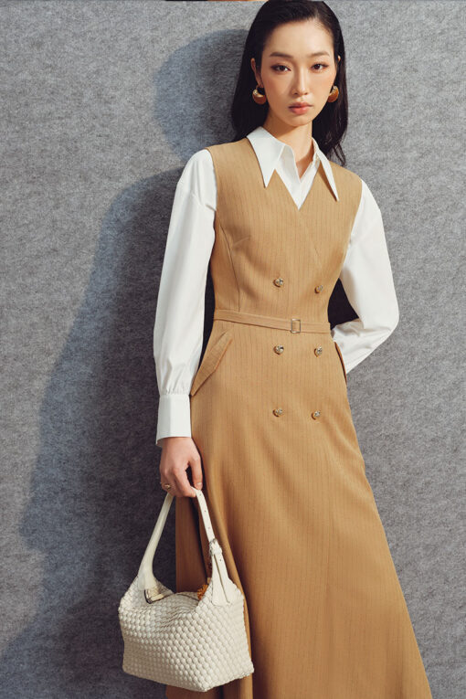 Đầm xoè SN cổ V đai eo