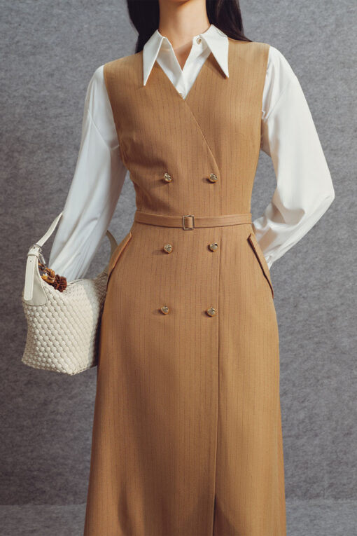 Đầm xoè SN cổ V đai eo