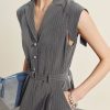 Jumpsuit kẻ vai chờm cổ 2 ve Jumpsuit kẻ vai chờm cổ 2 ve