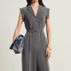 Jumpsuit kẻ vai chờm cổ 2 ve Jumpsuit kẻ vai chờm cổ 2 ve