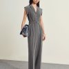 Jumpsuit kẻ vai chờm cổ 2 ve