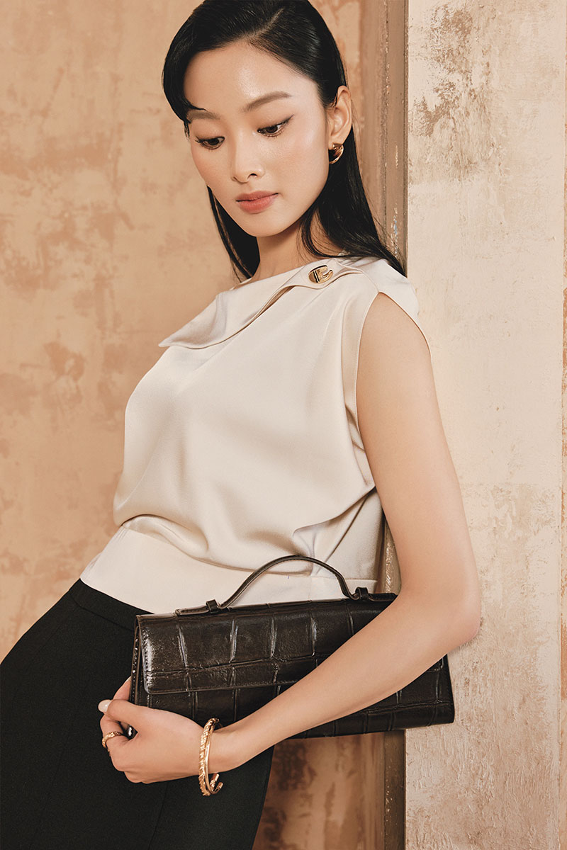 Sơ mi CT đai gấu, bong cổ đính cúc Sơ mi CT đai gấu, bong cổ đính cúc