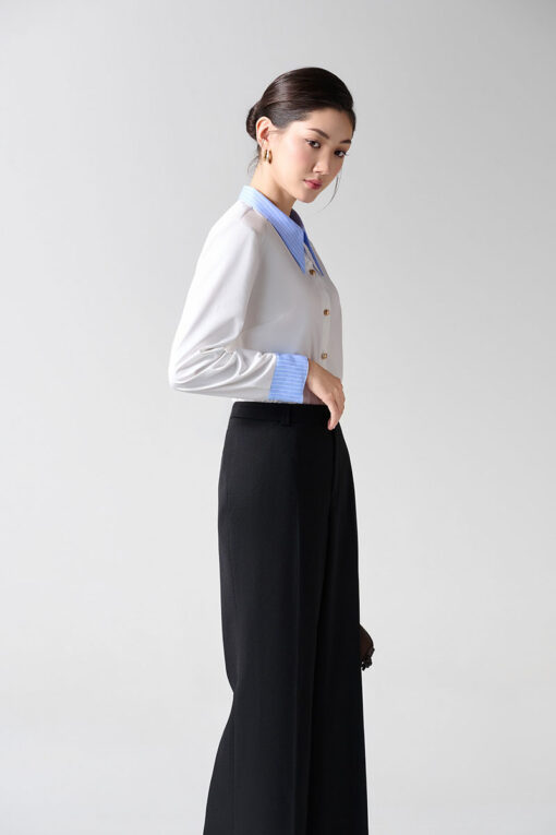 Sơ mi DT croptop can vai phối cổ