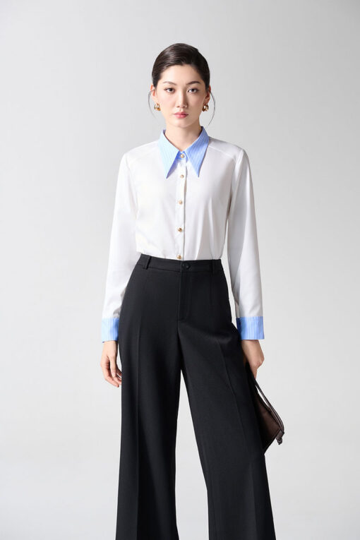 Sơ mi DT croptop can vai phối cổ