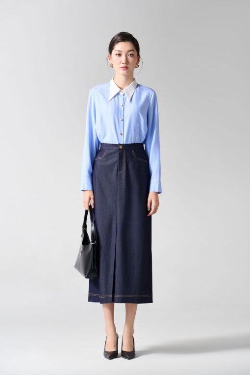 Sơ mi DT croptop can vai phối cổ