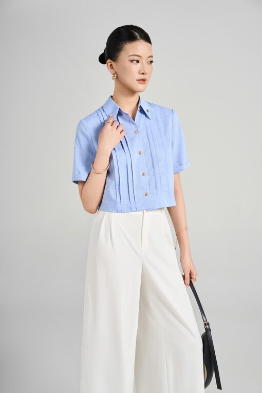 Sơ mi CT croptop lá cổ đức gập góc
