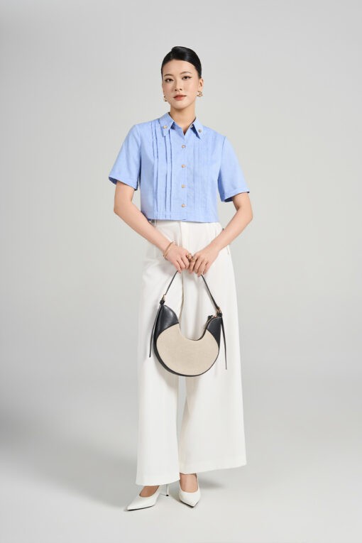 Sơ mi CT croptop lá cổ đức gập góc
