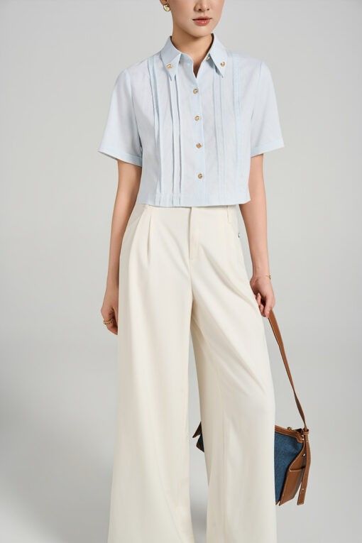 Sơ mi CT croptop lá cổ đức gập góc