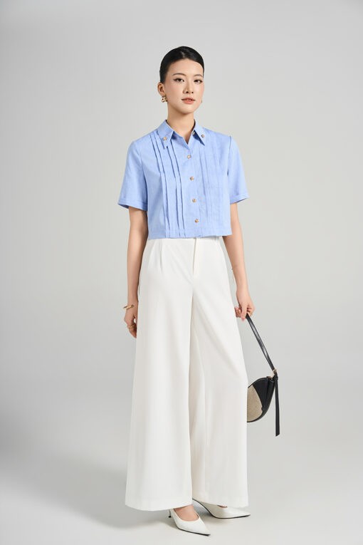 Sơ mi CT croptop lá cổ đức gập góc