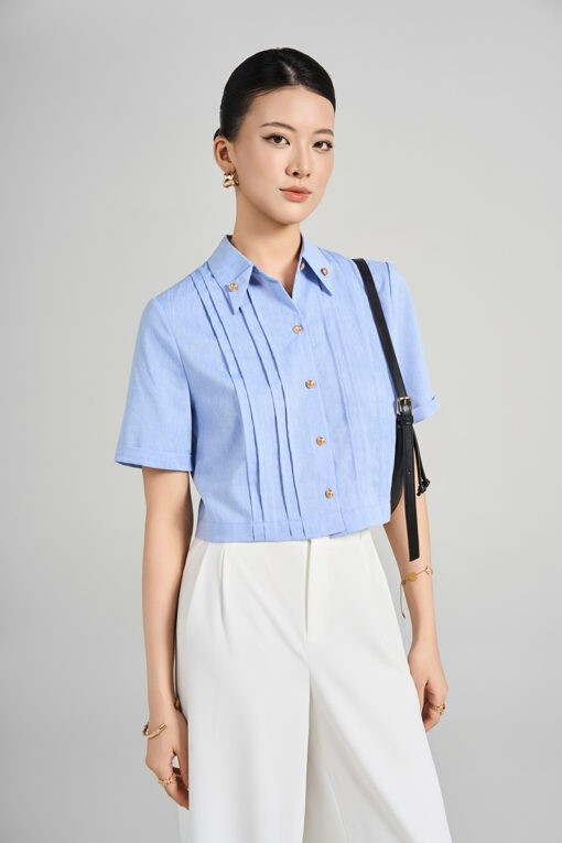 Sơ mi CT croptop lá cổ đức gập góc