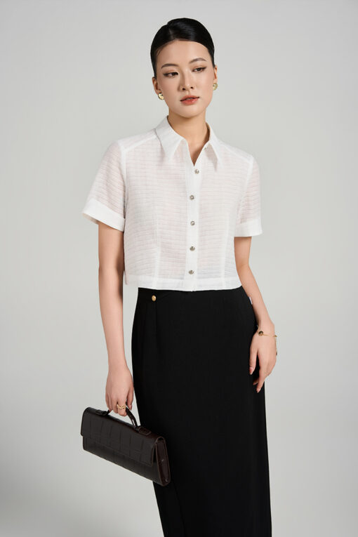 Sơ mi CT croptop tay lơ vê vát