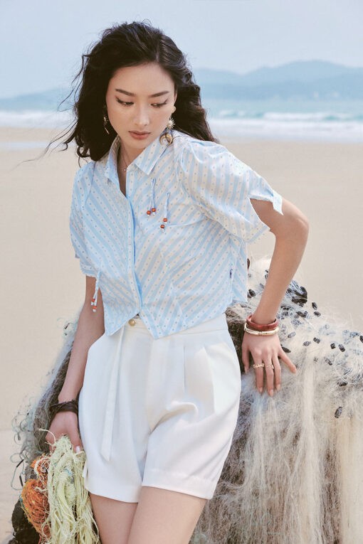 Sơ mi CT croptop tết dây đính TT
