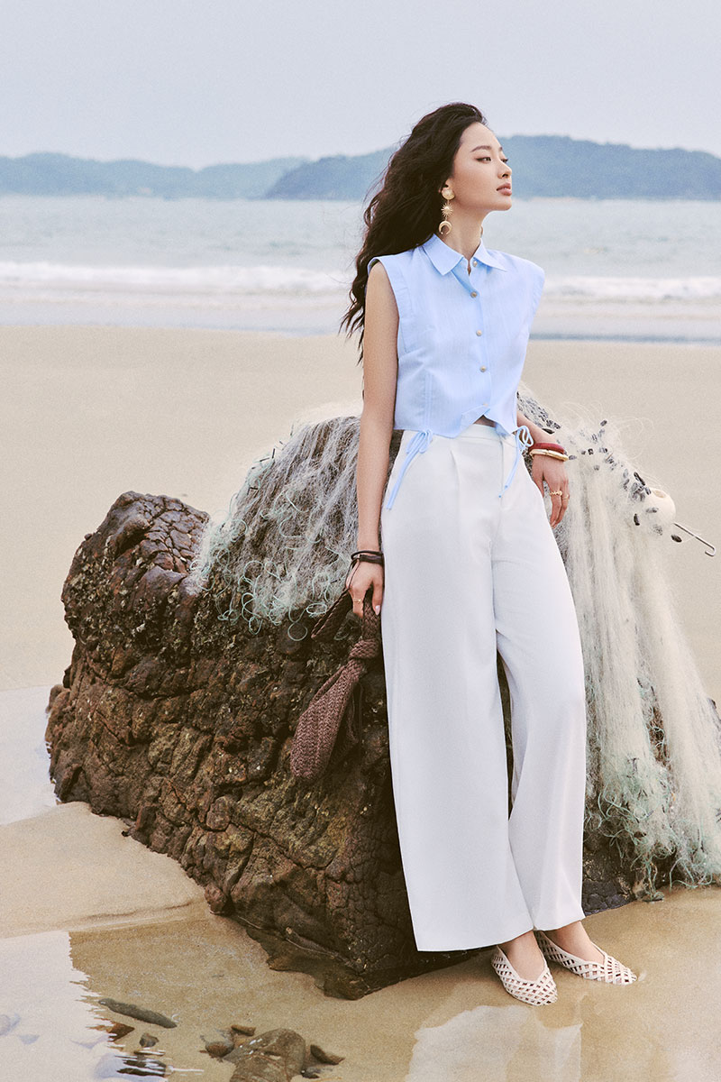 Sơ mi SN croptop V, gấu kẹp dây Sơ mi SN croptop V, gấu kẹp dây