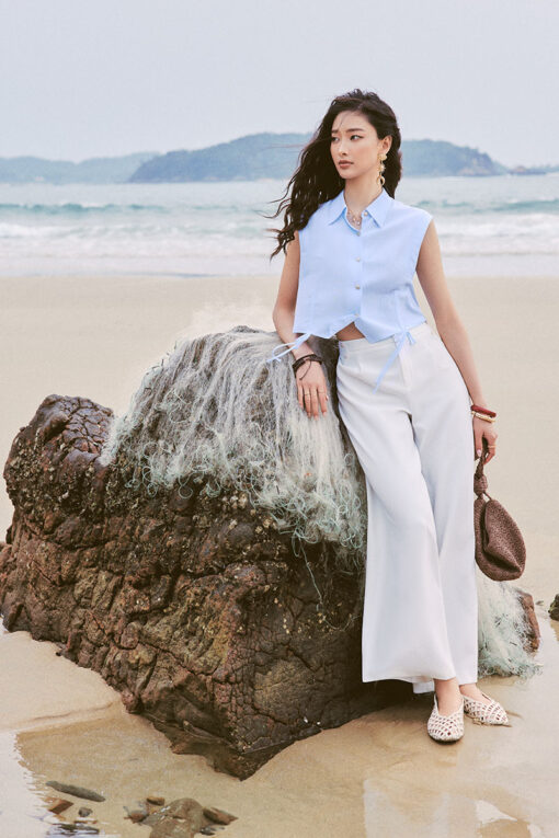 Sơ mi SN croptop V, gấu kẹp dây
