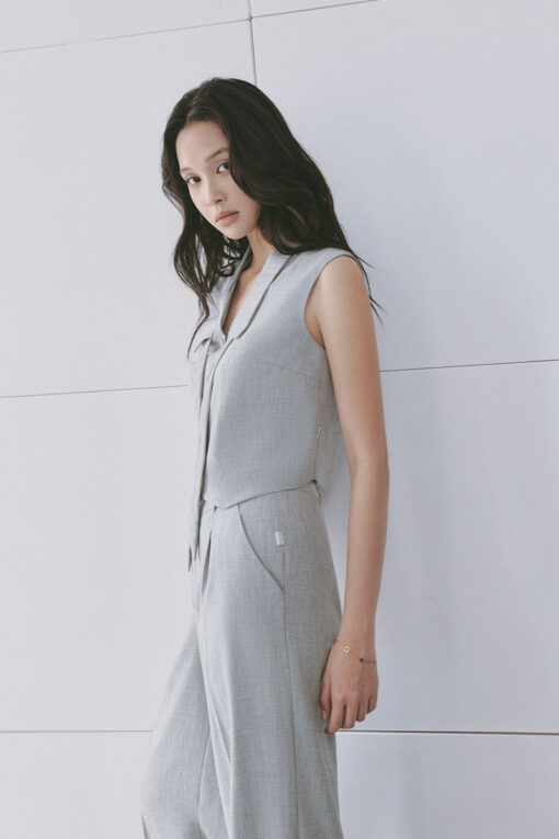 Áo kiểu SN croptop V gấu cổ kẹp dây