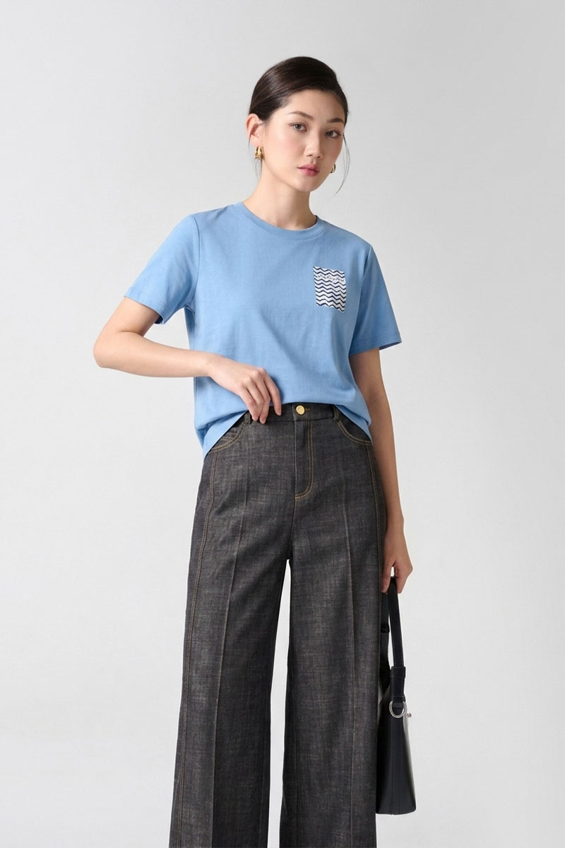 Áo thun CT suông in hình sóng nước Áo thun CT suông in hình sóng nước